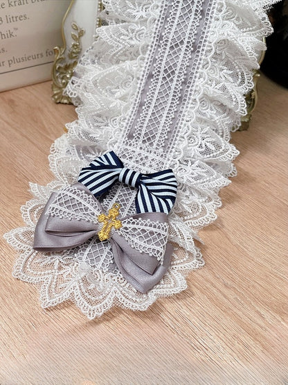 Details Cross Gray/Pink Trim Bowknot Lolita Hairband Decorated Lace Sweet