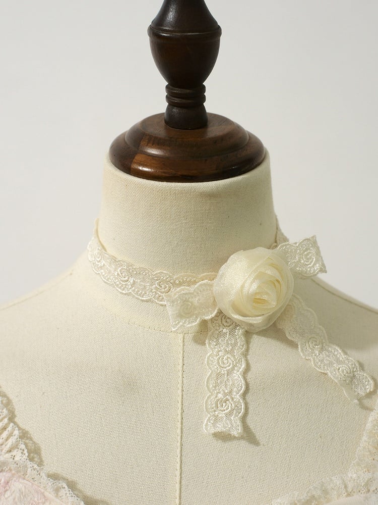 Tan Lace Necklet with Floral Rose Accent - Sweet Dream