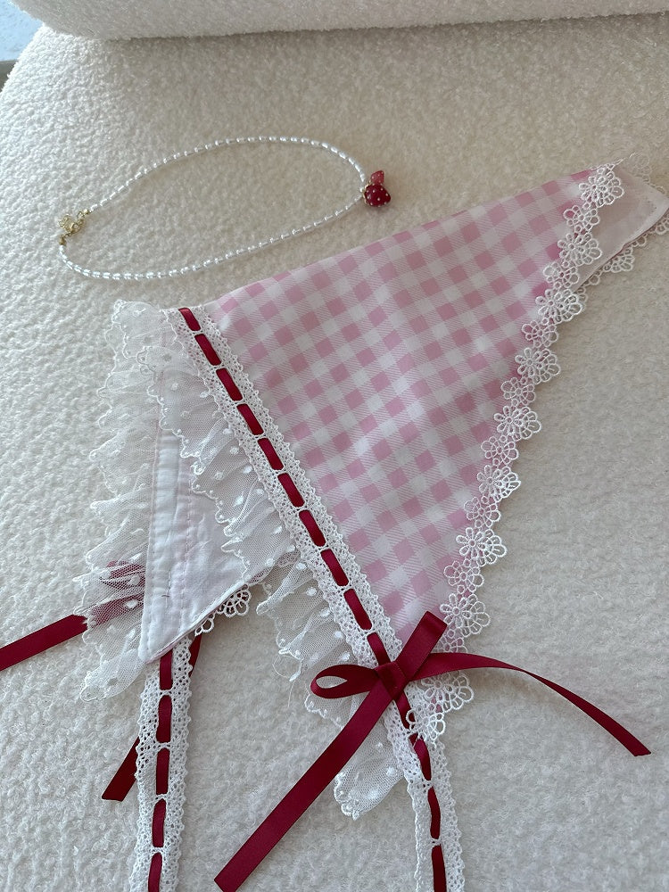 Rosa / Rot / Schwarz / Blau / Lila karierter Dreiecksschal