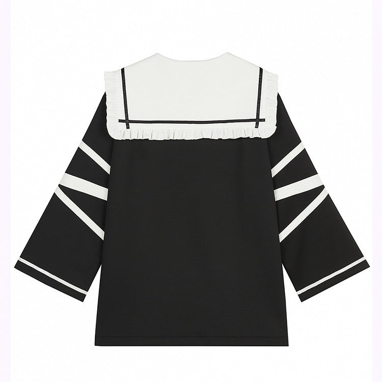 Black Detachable Zip-Shoulder with Collar and Dress Bone White Convertible Sailor Jirai Kei Accents