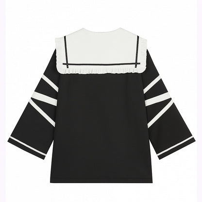 Black Detachable Zip-Shoulder with Collar and Dress Bone White Convertible Sailor Jirai Kei Accents