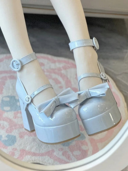 Accents Ring Elegant Buckle High-heels Bow and Polished Lolita Blue Platform with