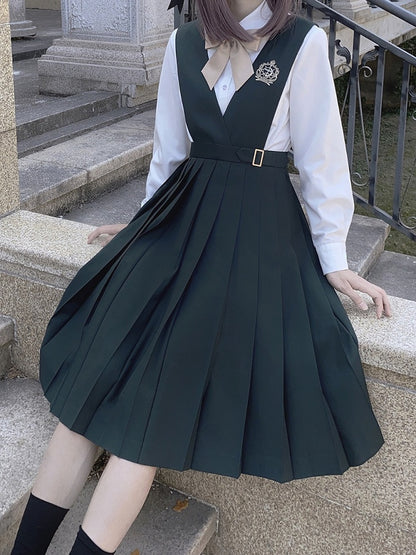 Grüner Gürtel mit Stickerei 65 Preppy Overalls Kellerfaltenrock / und 70cm Dunkel