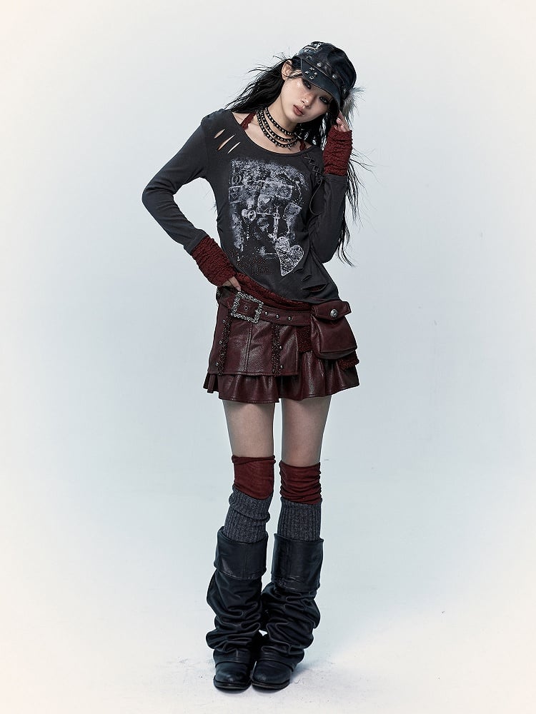 Weinroter Rock mit Schnallengürtel