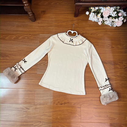Long Autumn/Winter Ruffles Lolita Top Sleeves Coffee with Cozy