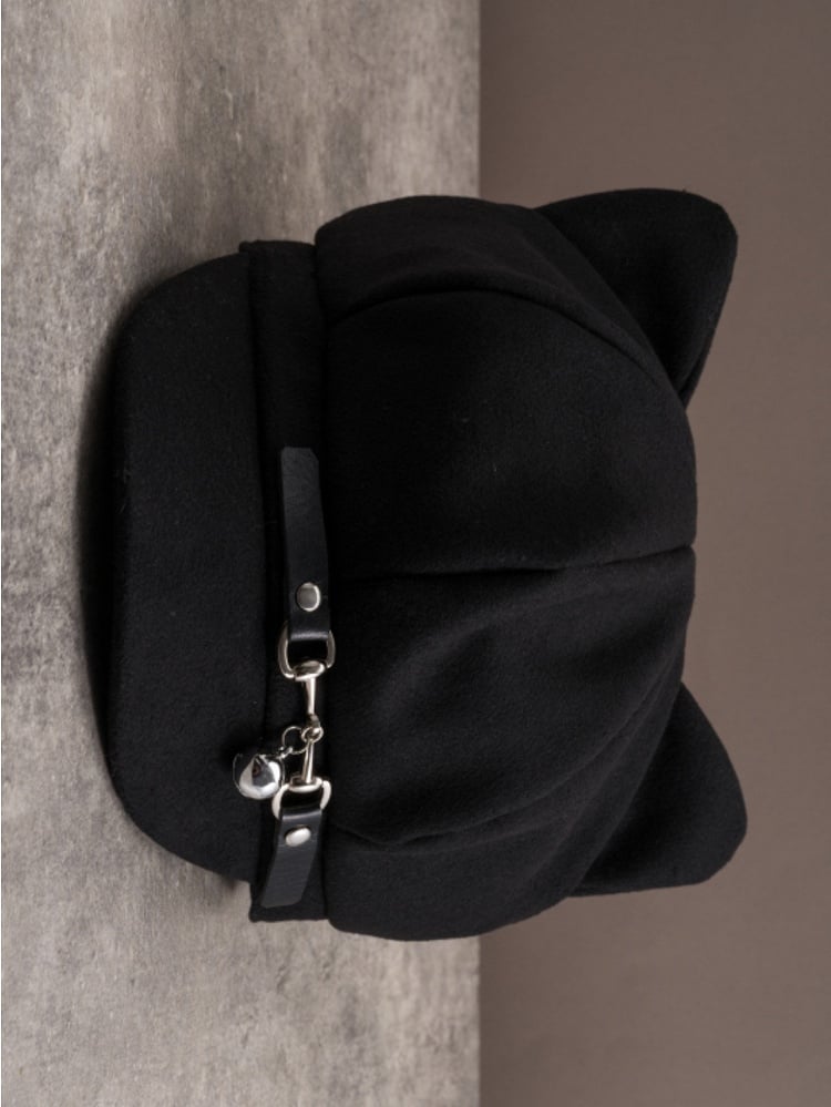 Gothic Hat Cat Black Buckle Design Ear Charm Beret Bell