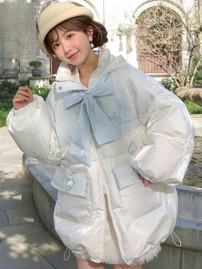 Alice in Wonderland Alice Tweed Patchwork White Hooded Down Jacket