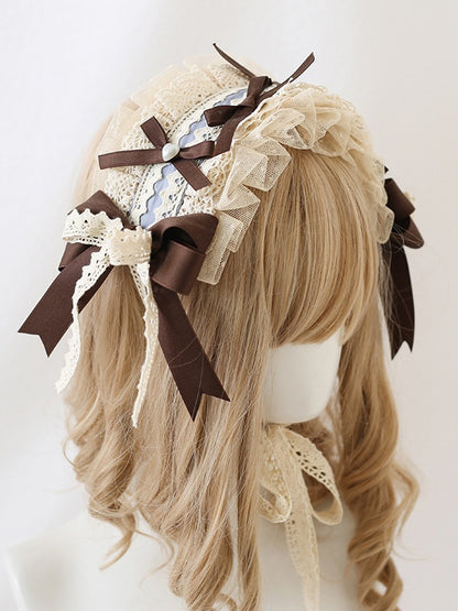 Bowknot Brown Dusty Blue Hairband Lively Lace Green Lolita /