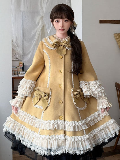 Ruffled Winter Bow Sweet with Accents Lolita Lace and Details Ginger Coat