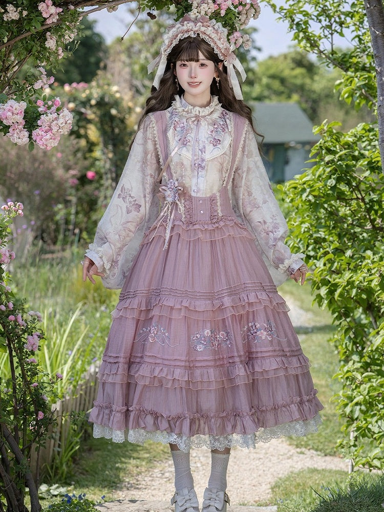 Han Lolita Style Summer Floral Embroidery Pipa Sleeves Top - Luo Xiu Dong Xiang
