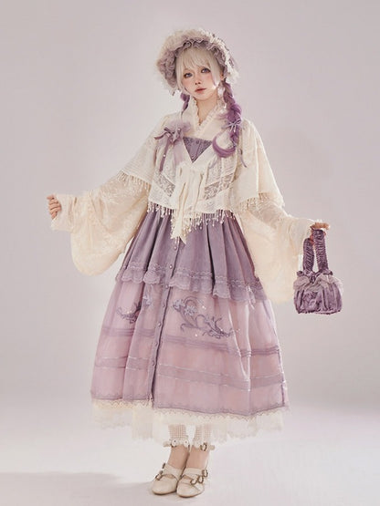 Beige Bow Pearl Tassel Lace Blouse - Tan Tuan
