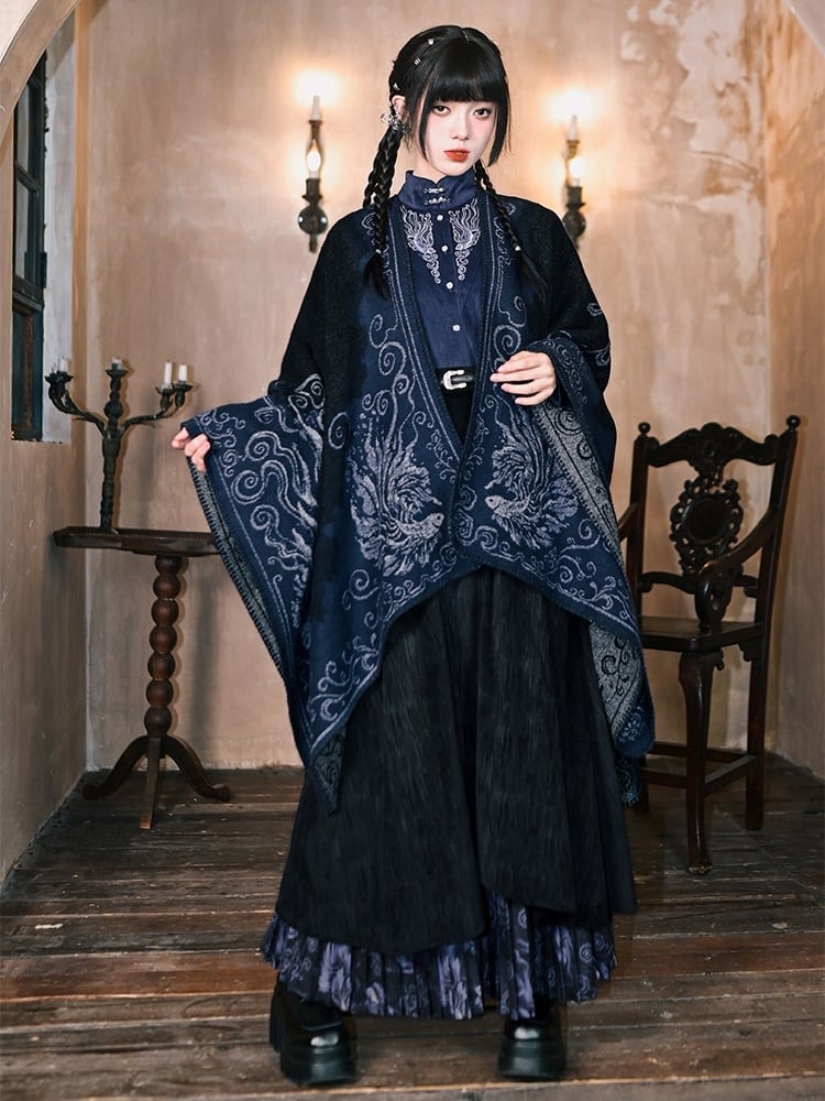 Hem - Double Black Layered Skirt Cheongsam Goth
