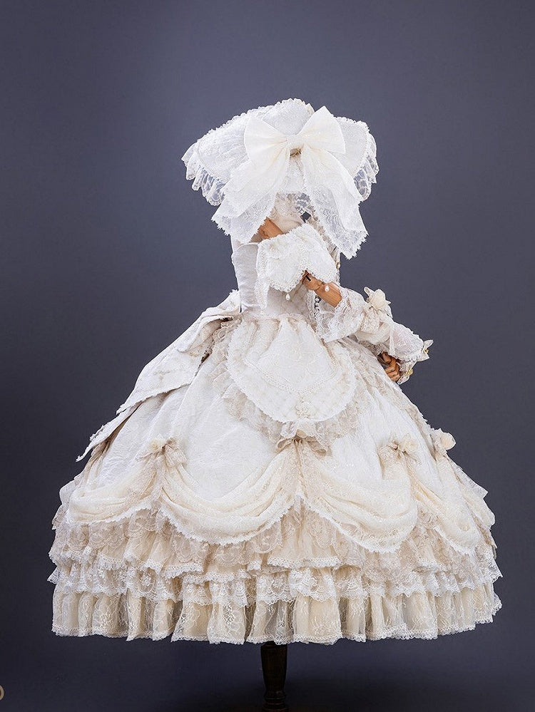 Hime Off-Shoulder Layered Hanayome Ruffles with Gown Lace Details Champagne and Bow Lolita Version Short