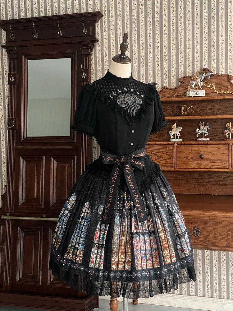 Lace with Gothic Black Blouse Trim Embroidered Design and Lolita