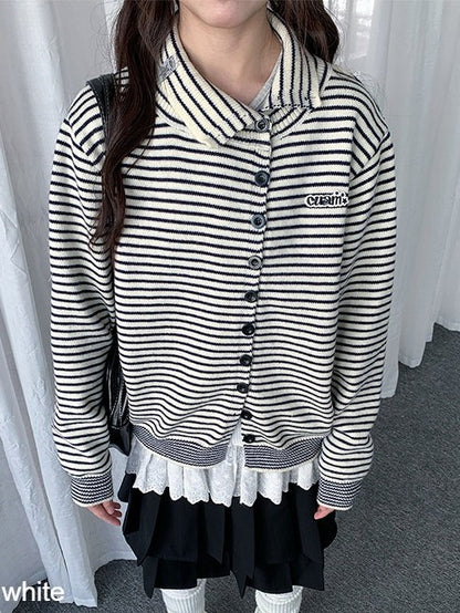 Black White Striped Asymmetrical Cardigan - Solkatt