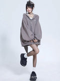 Gray Oversized Bunny Ear Zip Hoodie - 11shop97