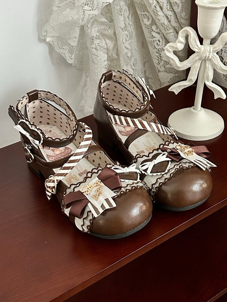 Shoes with Lolita Jane Sweet Bow Embellishments Mary Low-heel Brown