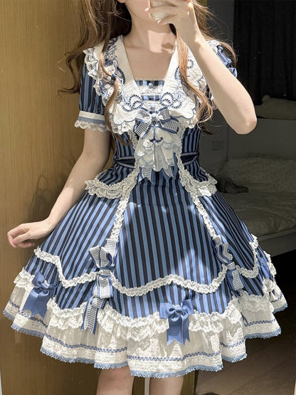 Sailor Bear Striped Dress with Bow and Embroidery - Twin Bear Original Design