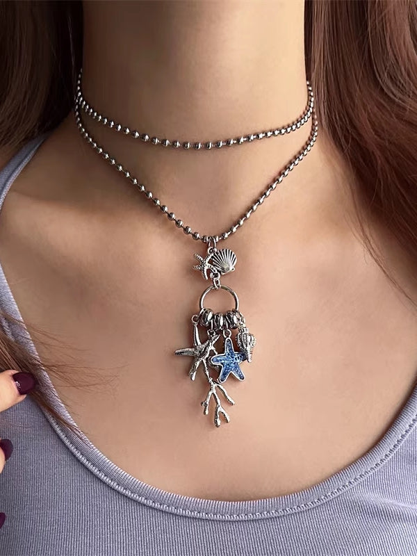 Und Seestern Muschel Anhänger Y2K Halskette Bittersüß Koralle Blau