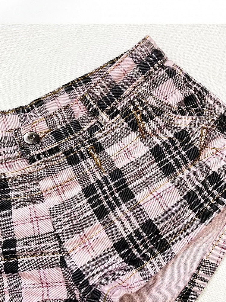 Plaid Bittersweet Shorts Denim BlackPink Pattern Y2K