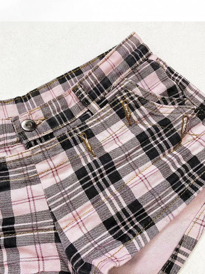 Plaid Bittersweet Shorts Denim BlackPink Pattern Y2K
