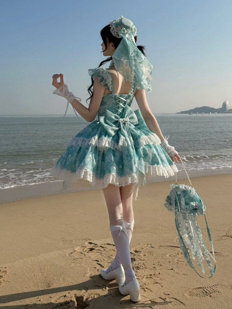 Pear and Accents Dress Jellyfish Button Lolita Print Princess Jumper Corset Frog Blossom with Skirt