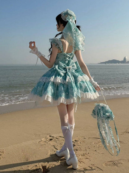Pear and Accents Dress Jellyfish Button Lolita Print Princess Jumper Corset Frog Blossom with Skirt