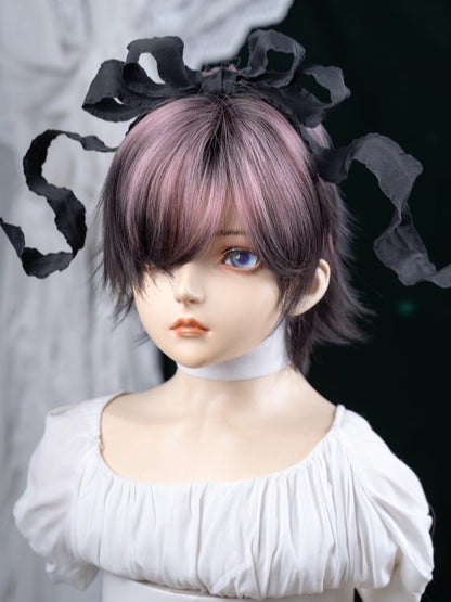 Schwarze Farbe Länge Highlight 35CM Kurze und Ouji Pink Perücke Haar