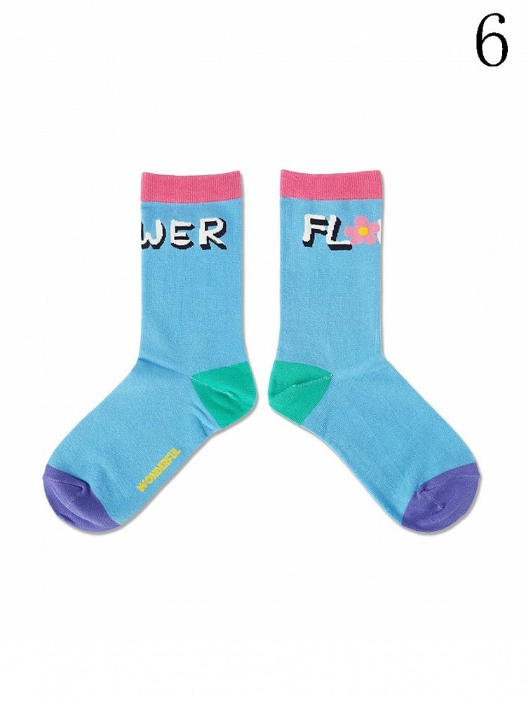 Kitty/Puppy/Bear Pattern Print Colorful Calf Socks Striped 9 Options