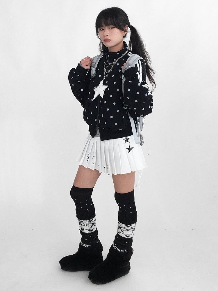 White White Y2K Star Print Layered Pleated Mini Skirt - innomoood innomoood | LilyVow