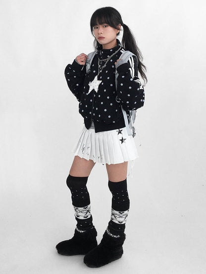 White White Y2K Star Print Layered Pleated Mini Skirt - innomoood innomoood | LilyVow