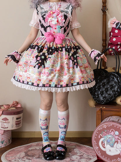 Rock Print Bär Desserts Lolita Süßer Pullover und Gummibärchen Schwarz