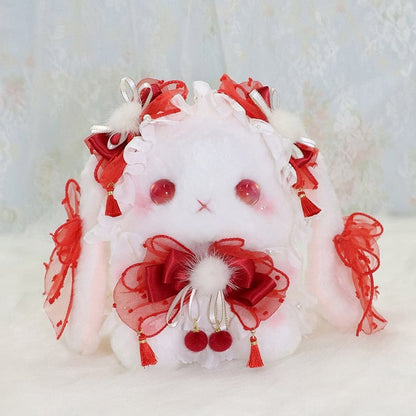 Decorated Strap Bowknot Pompom with White Rabbit Convertible Red Bag