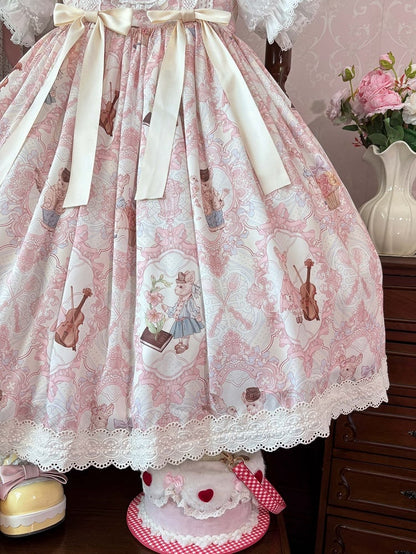 Violin Print and Sweet Waist Lolita Yellow Bunny Light Dress JSK High
