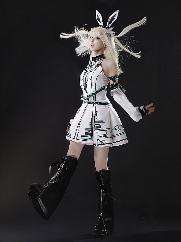 Bunny Sleeves KC Kleid Techwear Neckholder Urban Cyberpunk Weiß + Ohren