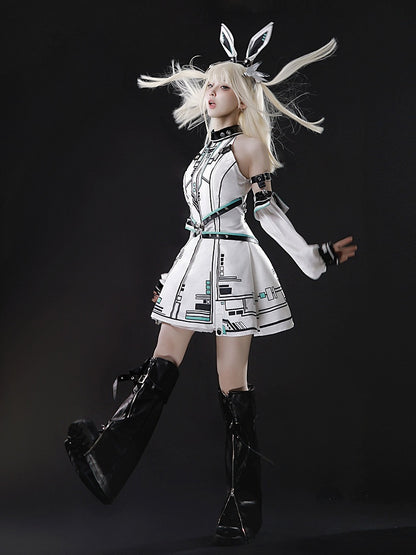 Bunny Sleeves KC Kleid Techwear Neckholder Urban Cyberpunk Weiß + Ohren