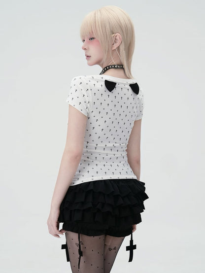 Charms Cross Tiered Built-in Black with Bloomers Mini Skort Gothic