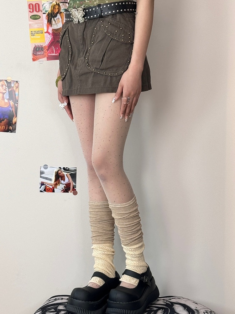 Colorful Design Polka Dot White/Black Sequin Tights