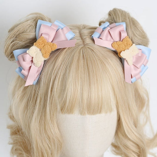 With Blue Two Pink Lolita Bowknot Hairclip Cute Bear Decorations