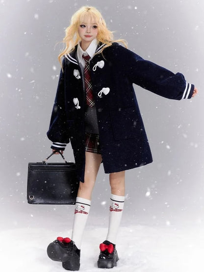 Marineblauer Mantel im Preppy-Stil mit Matrosenkragen