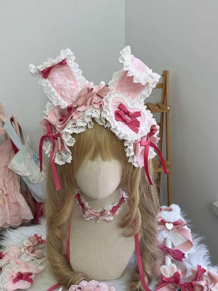 Ear Hairband Trim Pink/Light Details Pink Bow Lace Bunny