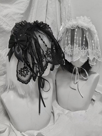 Dual-Tone Gothic Ribbon Headband with Lace and Bow - Dokisuru
