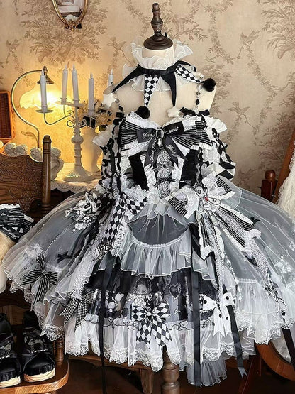 Circus Clown Black and White Ruffled Choker - signorina