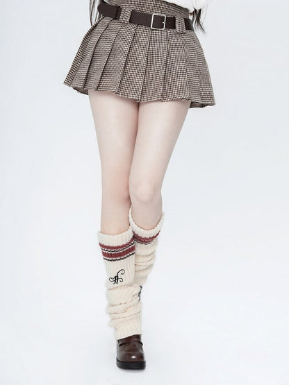 Leg Knitted Pattern Warmers Letter Beige