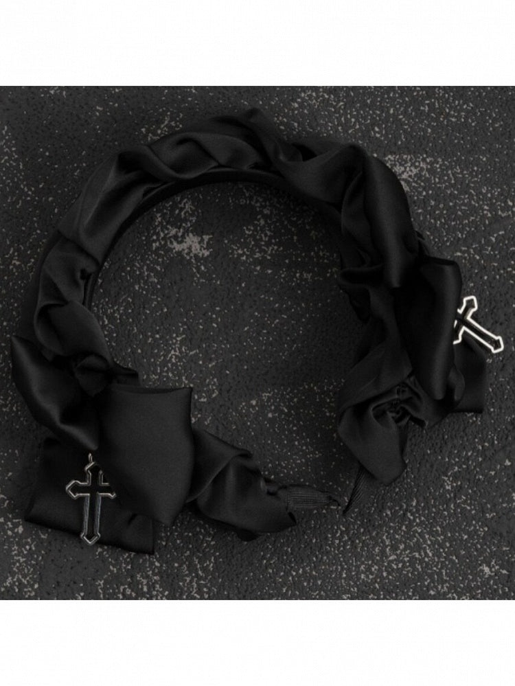 Black Ruffled KC Headpiece with Cross Pendant - Strange Sugar