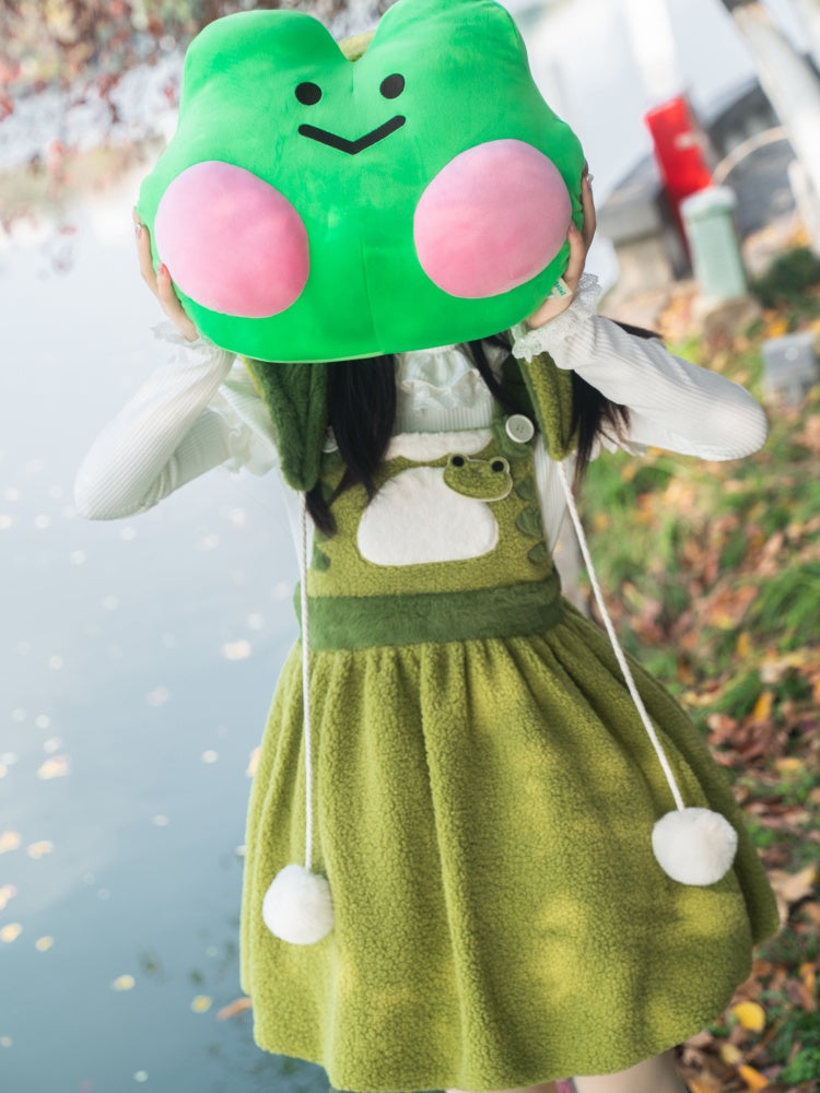 リトルフロッグ グリーン バブルスカート フリース 冬用オーバーオールドレス