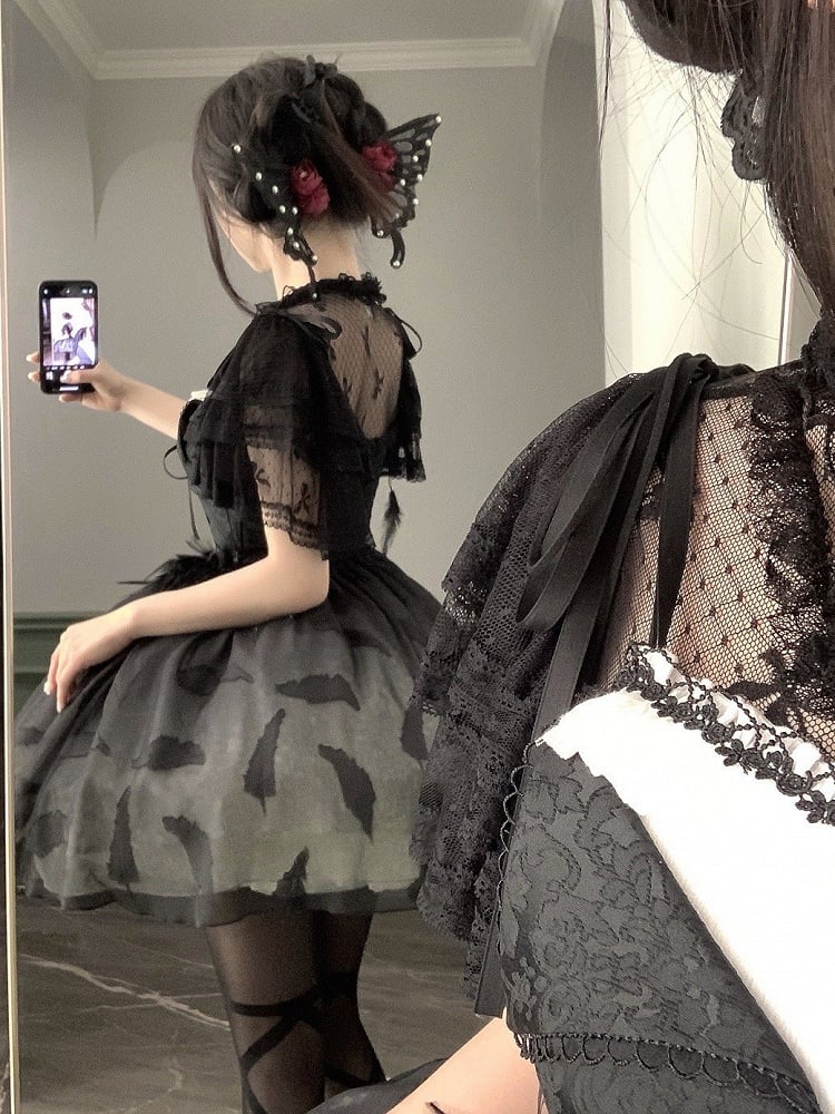 Sheer Black Lace Butterfly Blouse - With PUJI