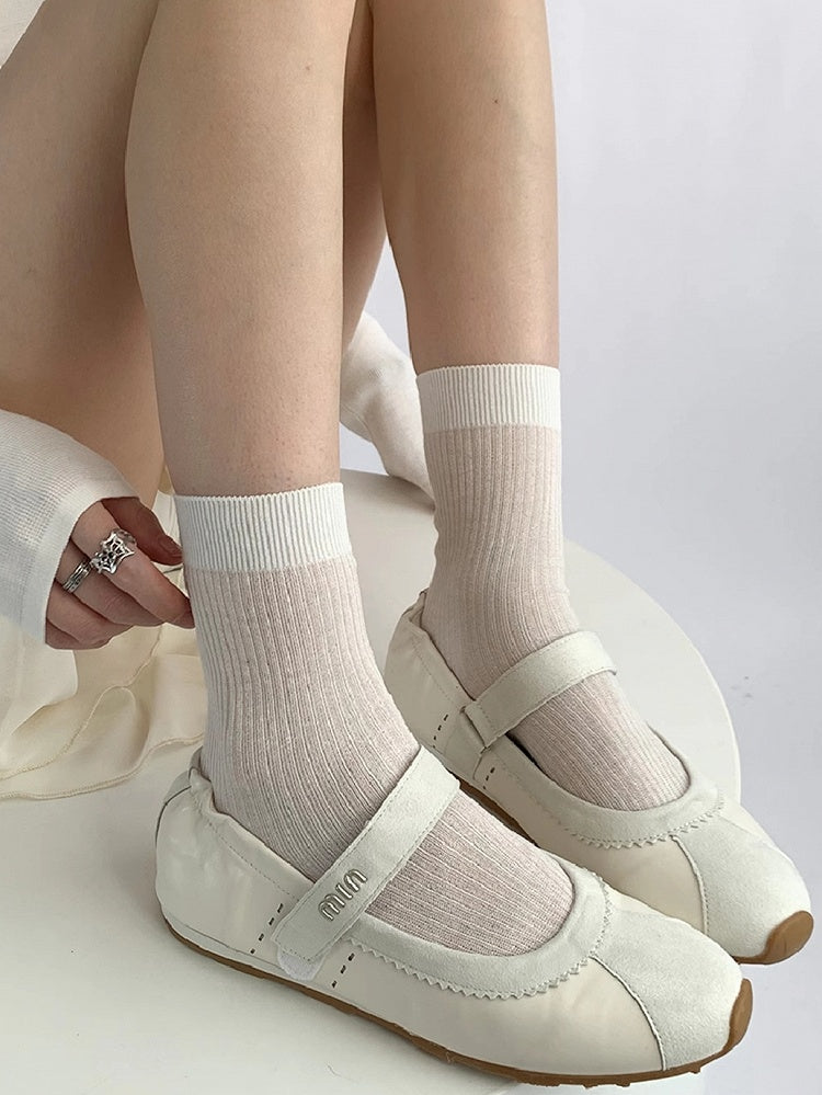 Ribbed Black/Yellow/Gray/White/Blue Calf Socks Knitted Trim