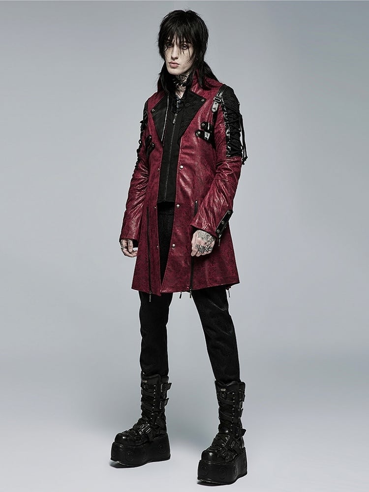Red Men's Punk Hot Glue Long Sleeve Windbreaker