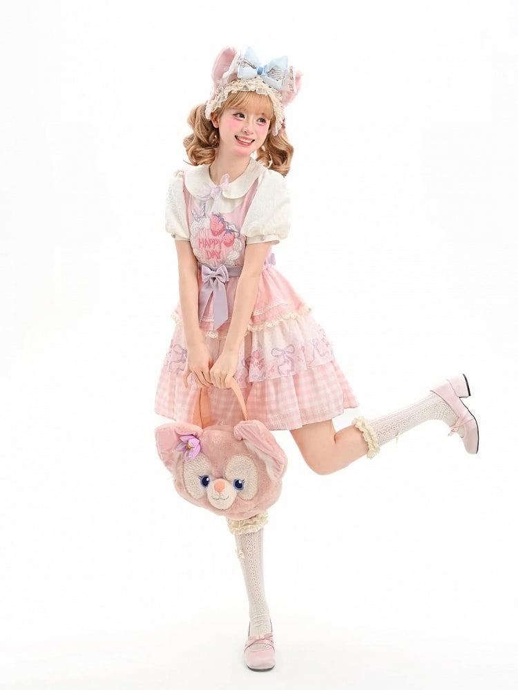 Süße Erdbeerkuchen Stickerei Peter Kragen Lolita Kleid Rock Tiered Pan Pink